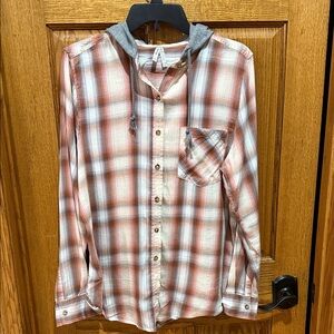 Mudd Plaid Button Down Shirt with Hood. Size L. Excellent condition sole owner